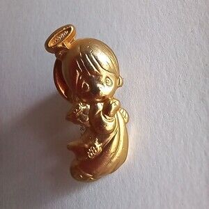 Precious Moments Child Angel Figure Gold Toned Godmother Tack Lapel Pin